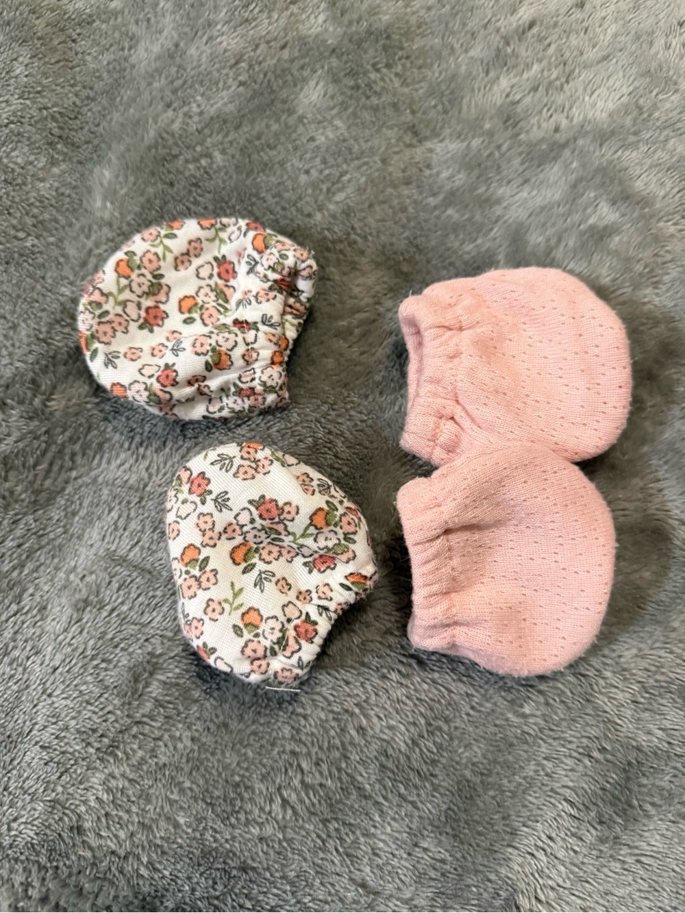 Carter's Pink Solid and Floral Baby Mittens